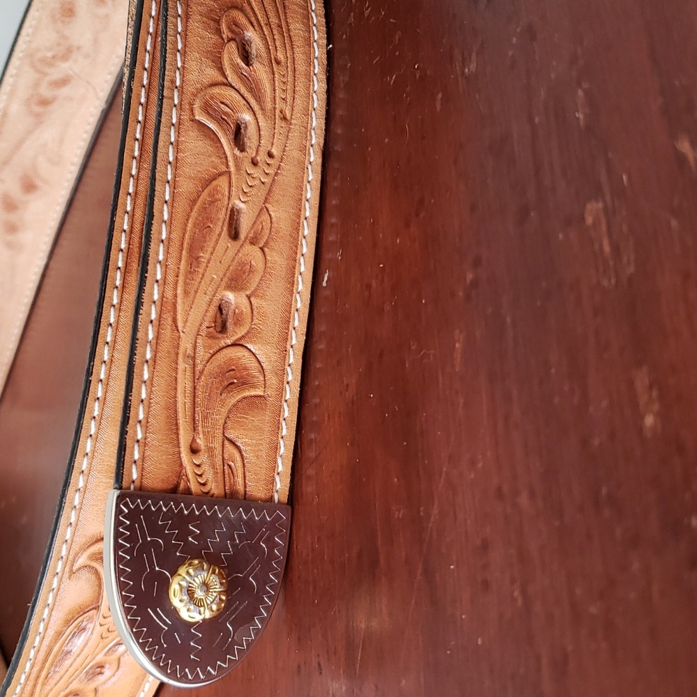 Tooled Western Leather Belt Size 36